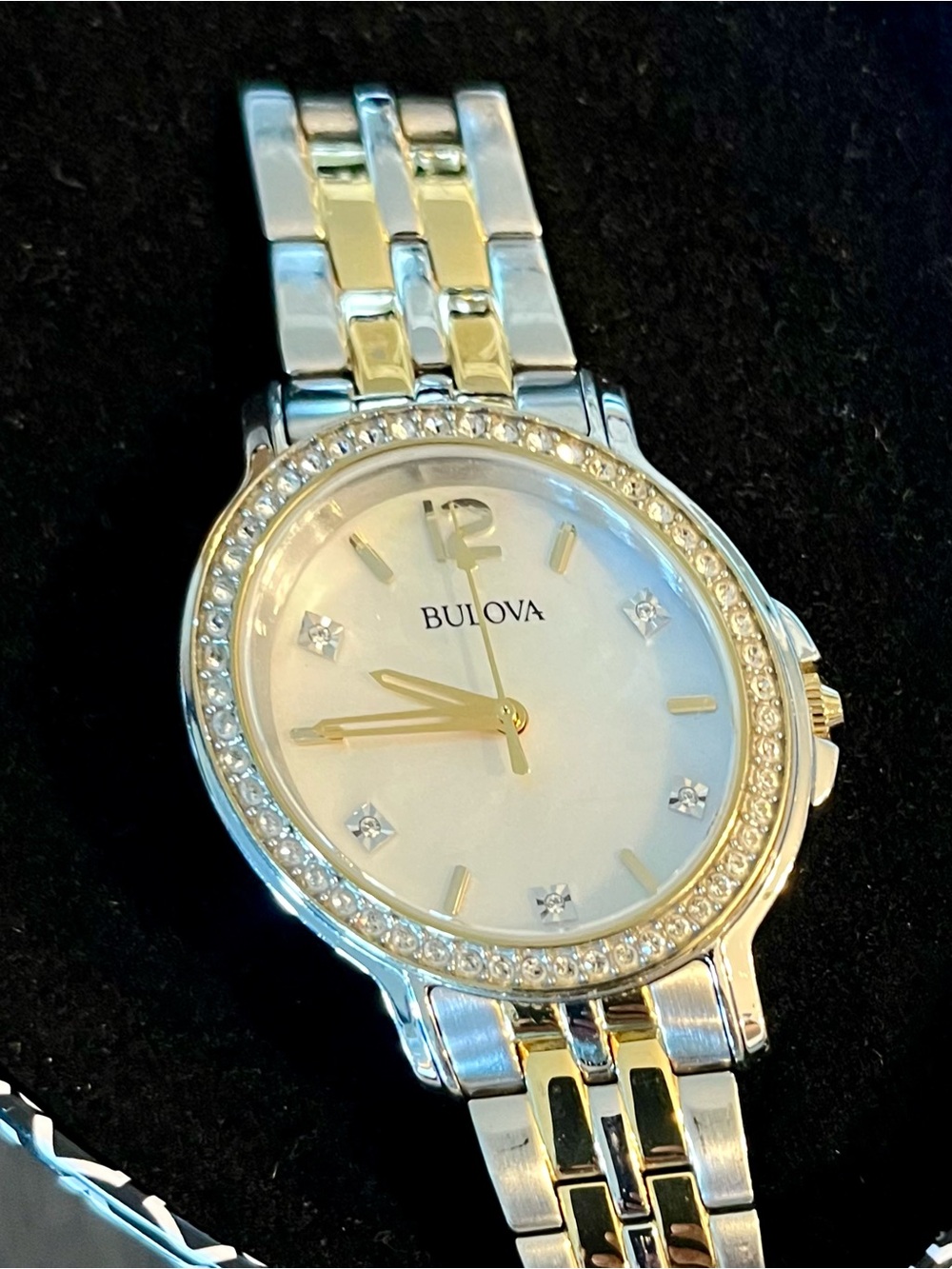 Bulova Two-Tone Silver and Gold Crystal-Accent Women’s Watch